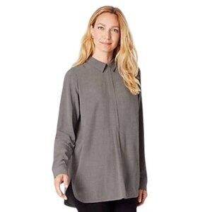 J. Jill Button Back Pointed Collar Long Sleeve Gray Tunic Blouse